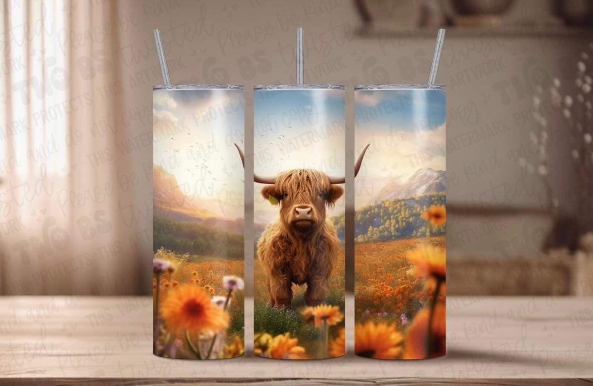 Shaggy Cow with Flowers Tumbler