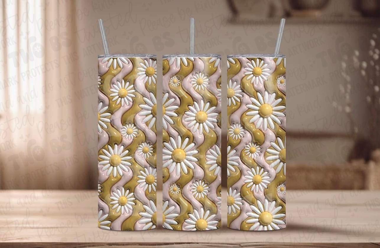 3D Pink and Yellow Daisy Tumbler