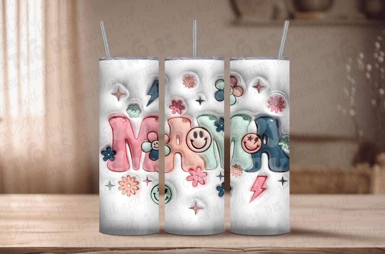 3D Mama Bubble Letters Tumbler