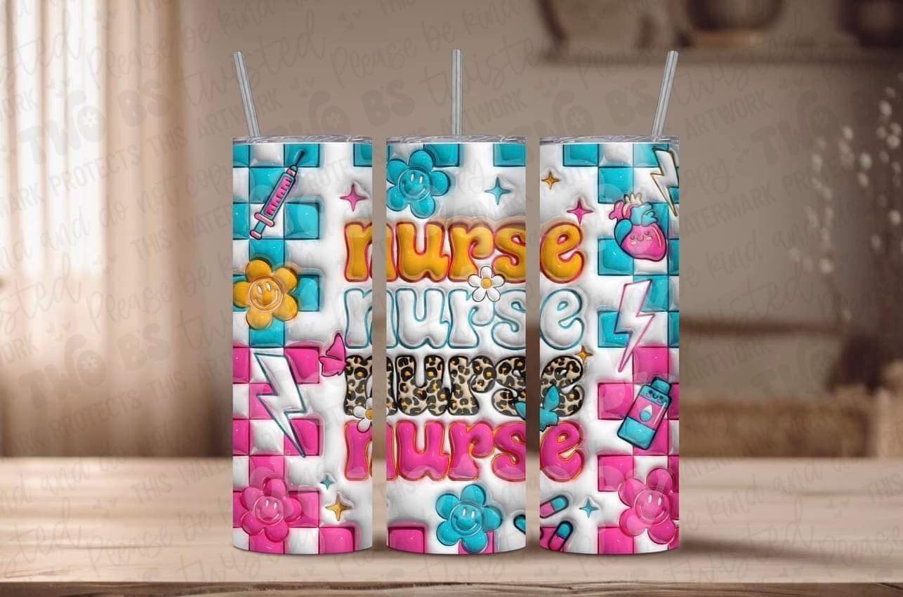 3D Nurse Bubble Letters Tumbler