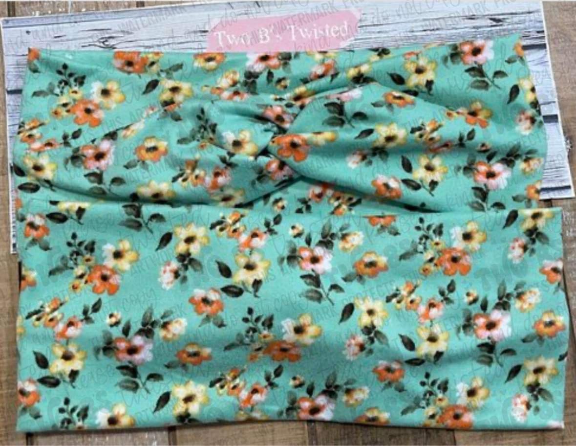 Mint Floral Twist Headband