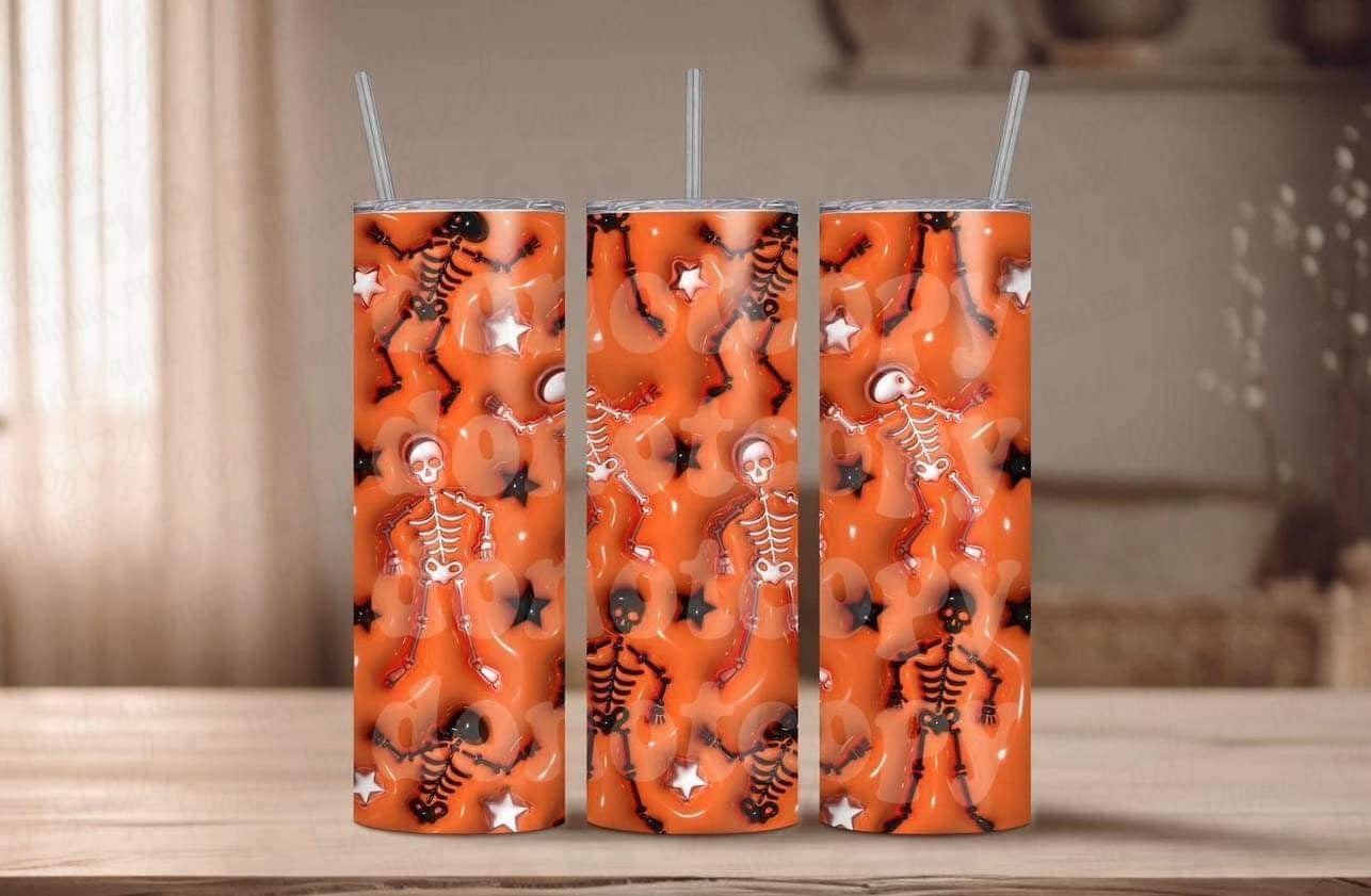 Black and White with Orange Skeletons Tumbler