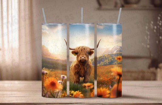 Shaggy Cow with Flowers Tumbler