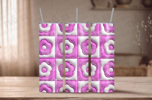 3D Pink and White Flower Tumbler