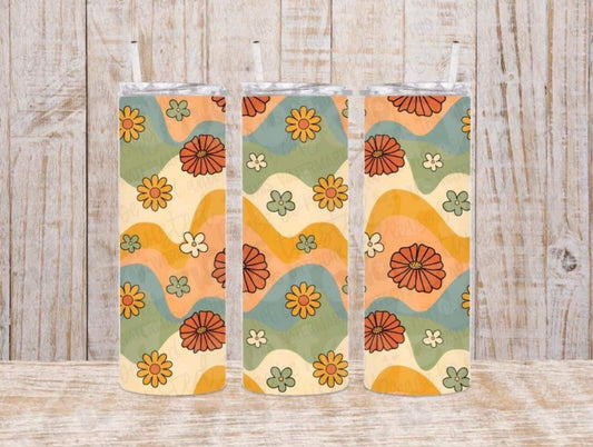 Retro Flower Wave Pattern Tumbler