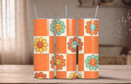 Smiley Flower Checkered Tumbler