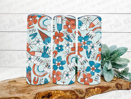 USA Flowers and Popsicle Tumbler