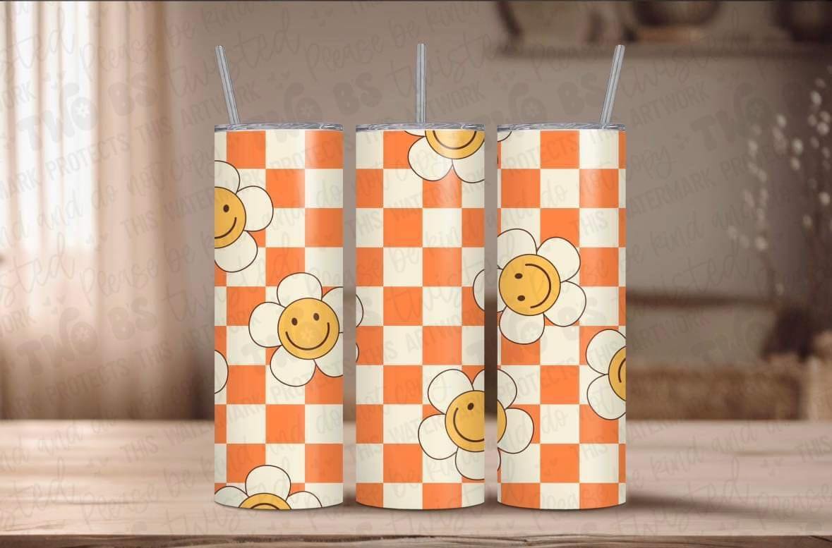 Checkered Daisy Cartoon Tumbler
