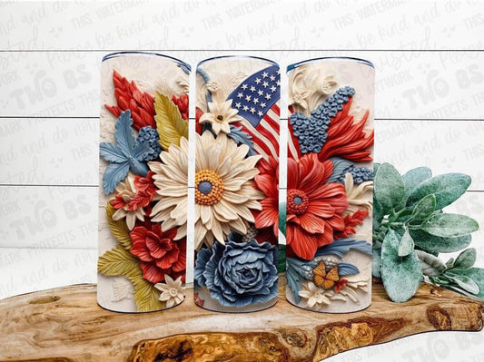 American Flag Flowers Tumbler