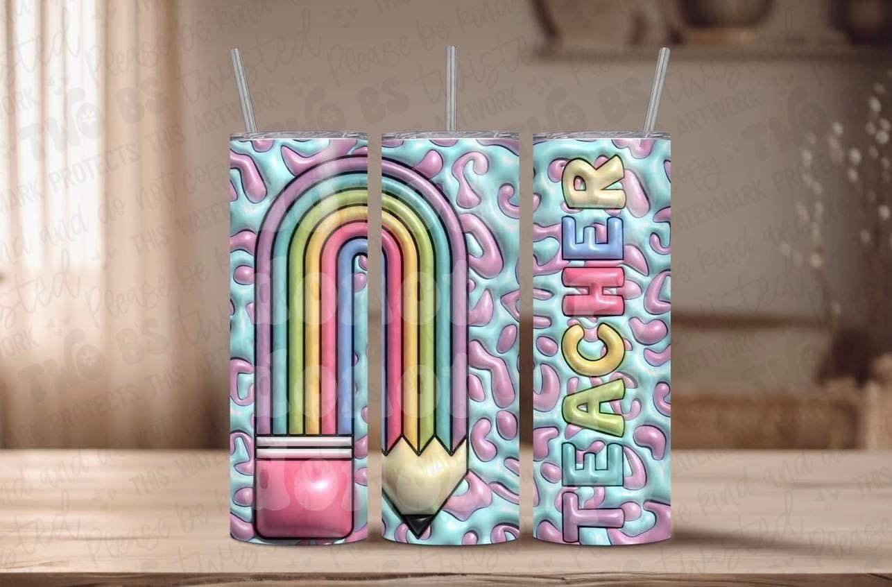 3D Teacher Rainbow Pencil Tumbler