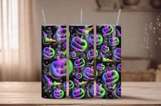 3D Neon Pumpkins Tumbler