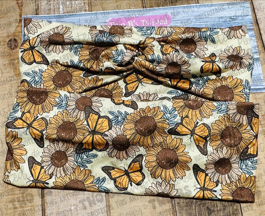 Sunflowers and Butterflies Twist Headband